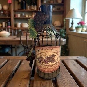 Wine Cork Holder Bottle with Grapes and Leaves